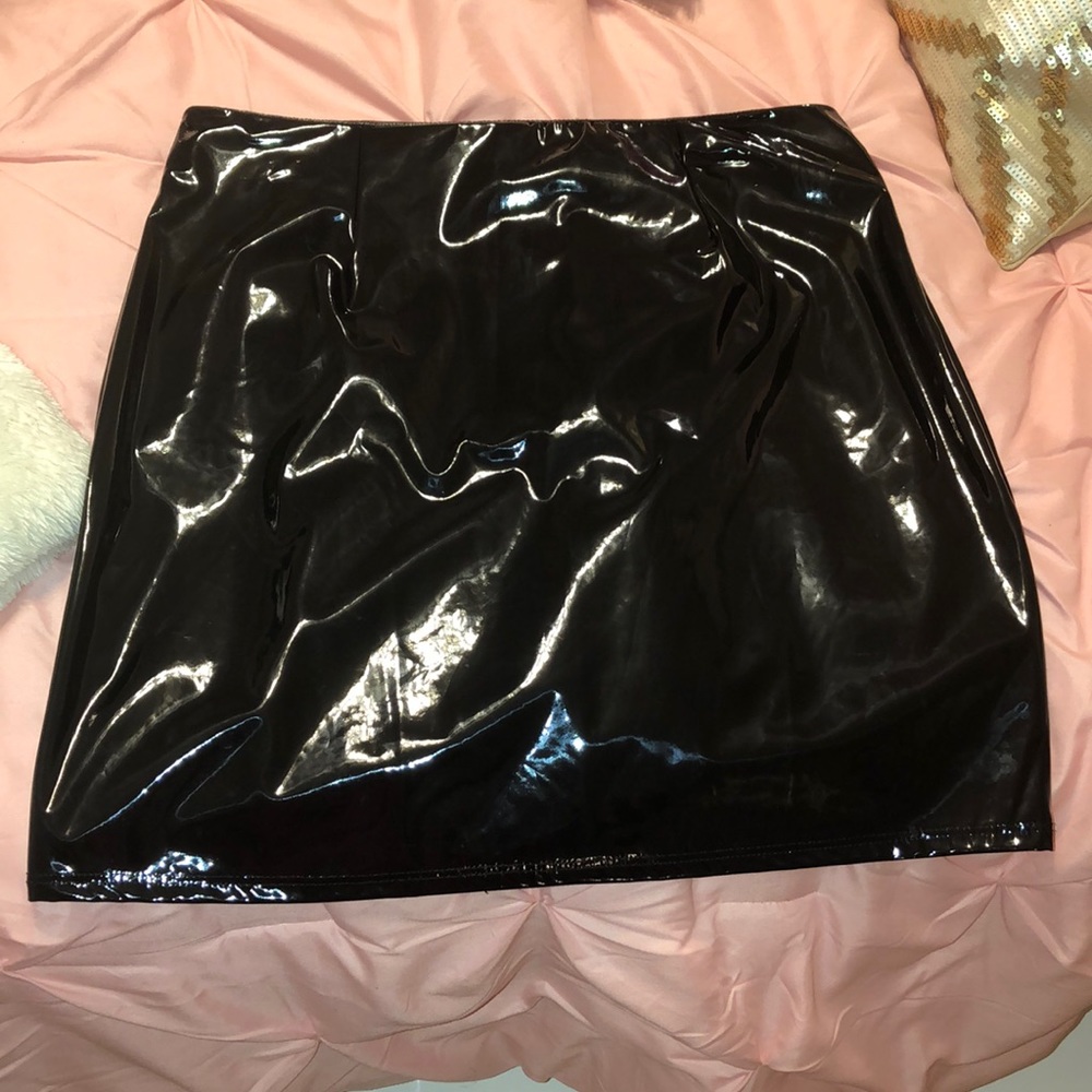 Fashion Nova Black Plastic Mini Skirt